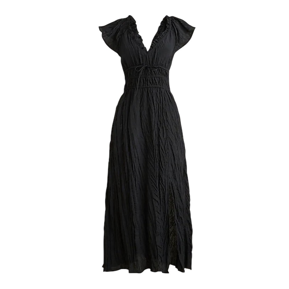 J.Crew Palermo dress in viscose black money‎ minimalist ruches sz L